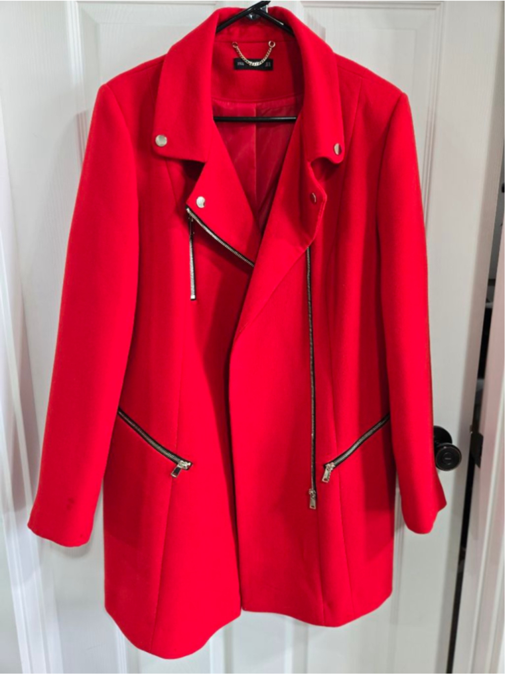 Women's F&F Red Blazer Jacket with Gold Zippers Size 12